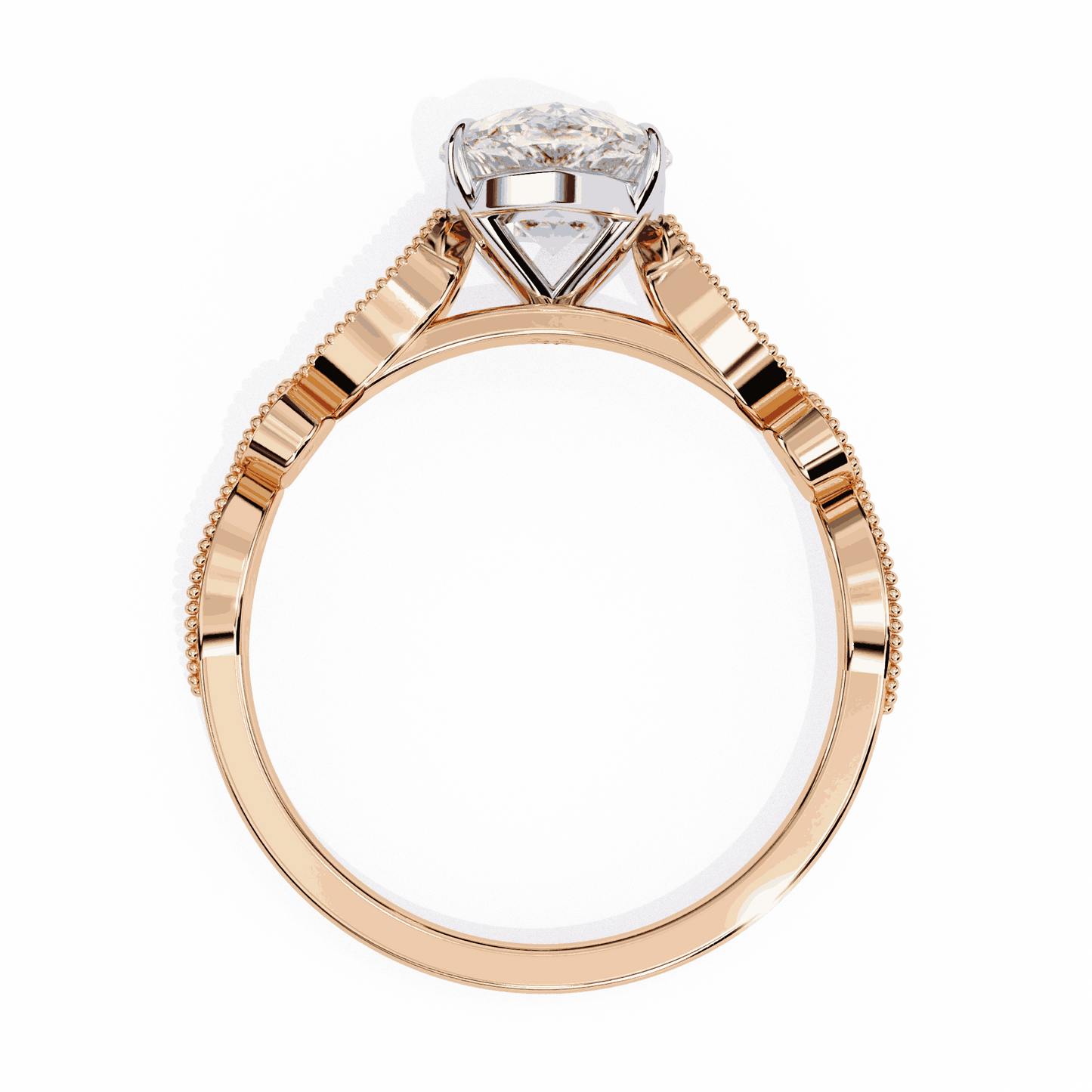 Oval Cut Lab Grown Diamond Cathedral Engagement Ring with Vintage Milgrain