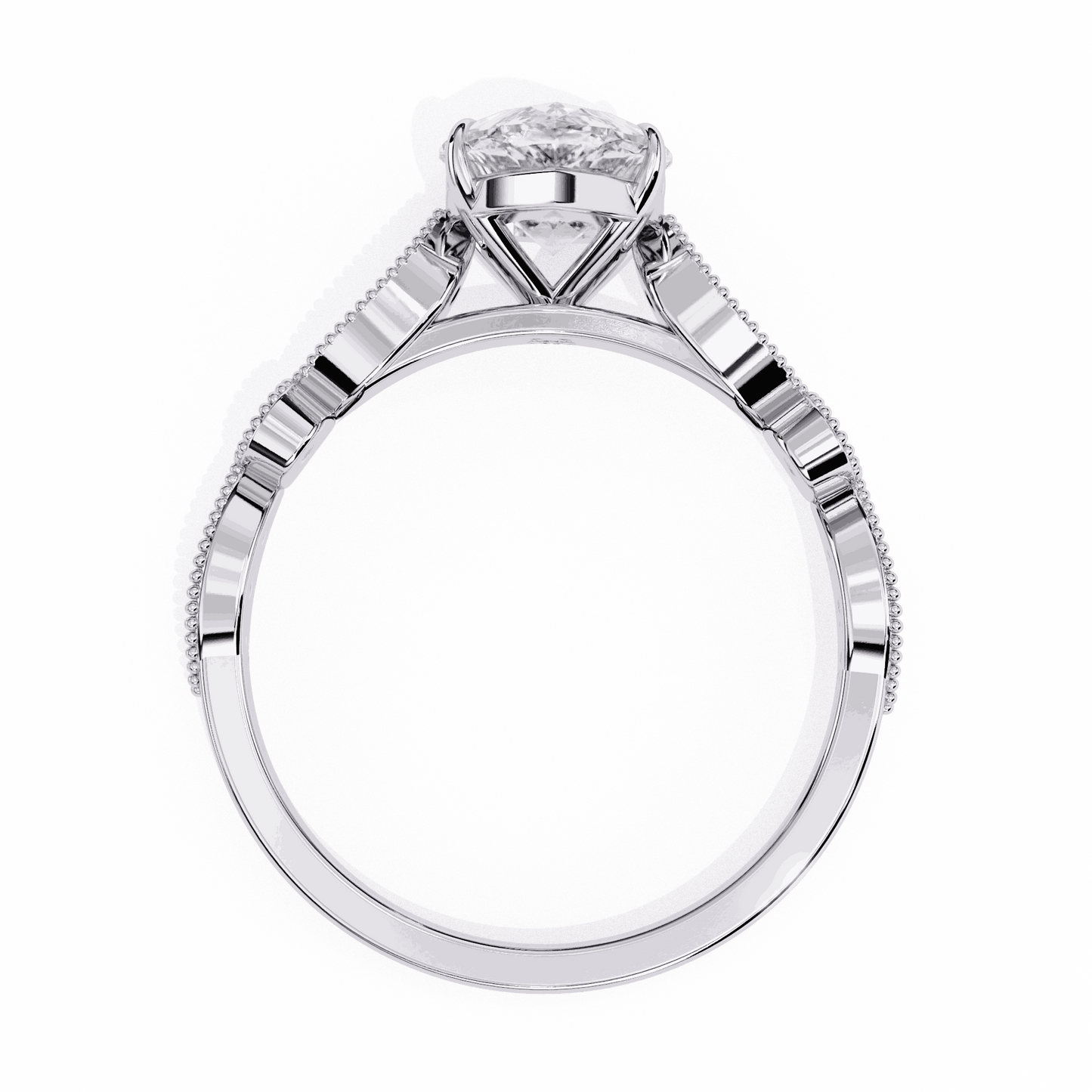 Oval Cut Lab Grown Diamond Cathedral Engagement Ring with Vintage Milgrain