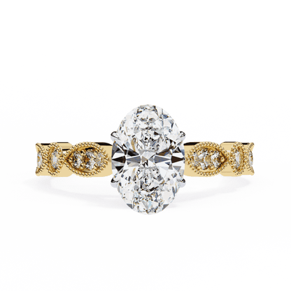 Oval Cut Lab Grown Diamond Cathedral Engagement Ring with Vintage Milgrain
