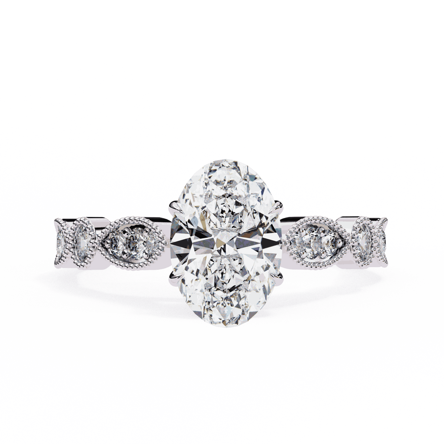 Oval Cut Lab Grown Diamond Cathedral Engagement Ring with Vintage Milgrain