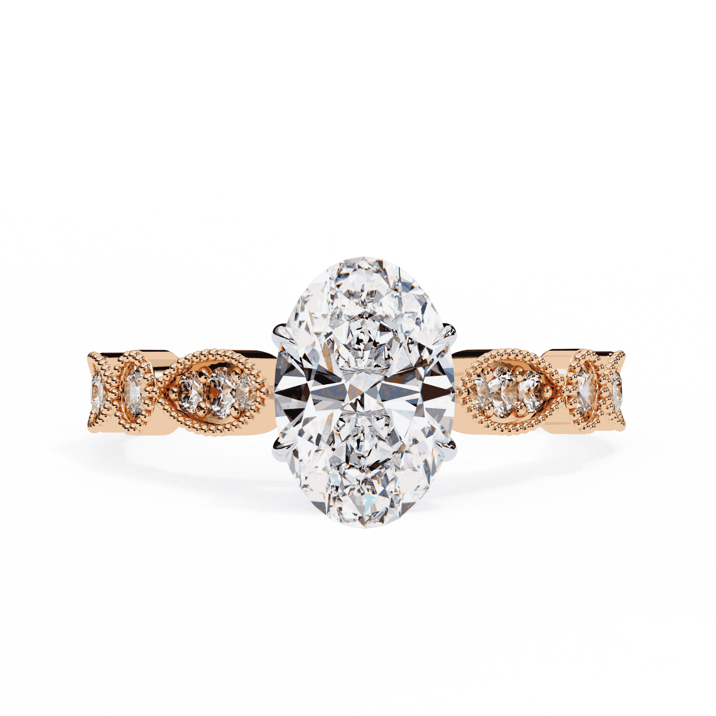 Oval Cut Lab Grown Diamond Cathedral Engagement Ring with Vintage Milgrain