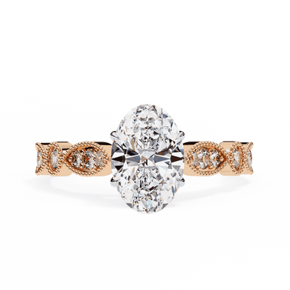 Oval Cut Lab Grown Diamond Cathedral Engagement Ring with Vintage Milgrain