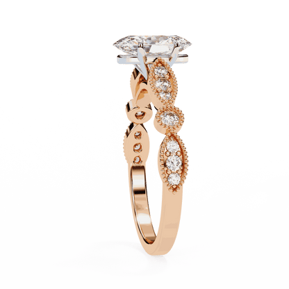 Oval Cut Lab Grown Diamond Cathedral Engagement Ring with Vintage Milgrain