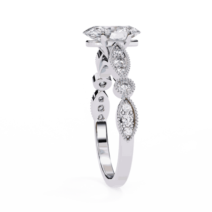 Oval Cut Lab Grown Diamond Cathedral Engagement Ring with Vintage Milgrain