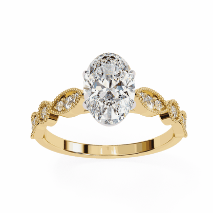 Oval Cut Lab Grown Diamond Cathedral Engagement Ring with Vintage Milgrain