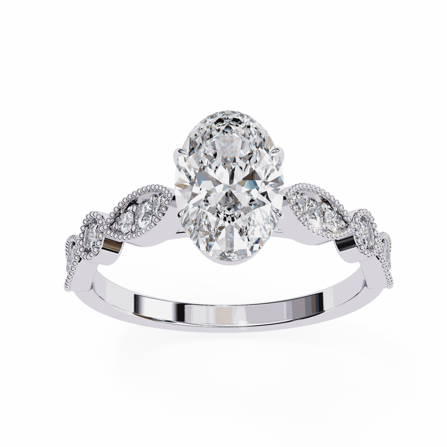 Oval Cut Lab Grown Diamond Cathedral Engagement Ring with Vintage Milgrain