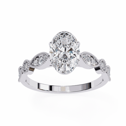 Oval Cut Lab Grown Diamond Cathedral Engagement Ring with Vintage Milgrain