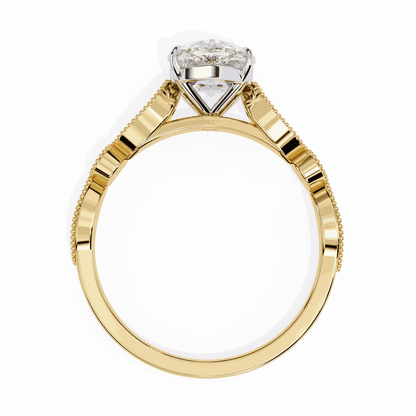 Pear Cut Lab Grown Diamond Cathedral Engagement Ring with Vintage Milgrain
