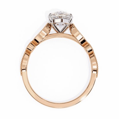 Pear Cut Lab Grown Diamond Cathedral Engagement Ring with Vintage Milgrain