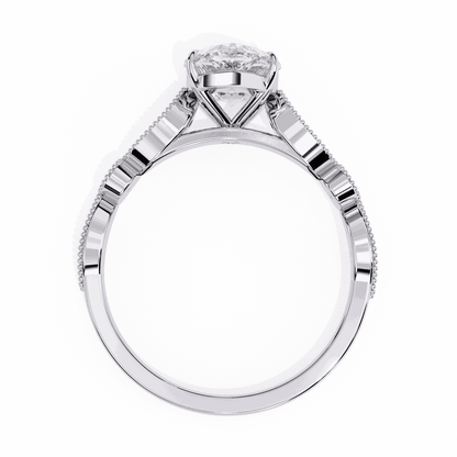 Pear Cut Lab Grown Diamond Cathedral Engagement Ring with Vintage Milgrain