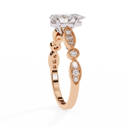 Pear Cut Lab Grown Diamond Cathedral Engagement Ring with Vintage Milgrain