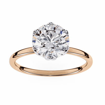 Round Cut Lab Grown Diamond Solitaire Engagement Ring with Tulip Six Prong