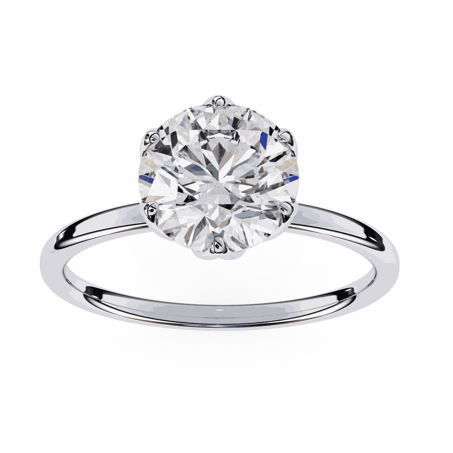 Round Cut Lab Grown Diamond Solitaire Engagement Ring with Tulip Six Prong
