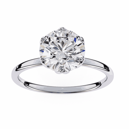 Round Cut Lab Grown Diamond Solitaire Engagement Ring with Tulip Six Prong