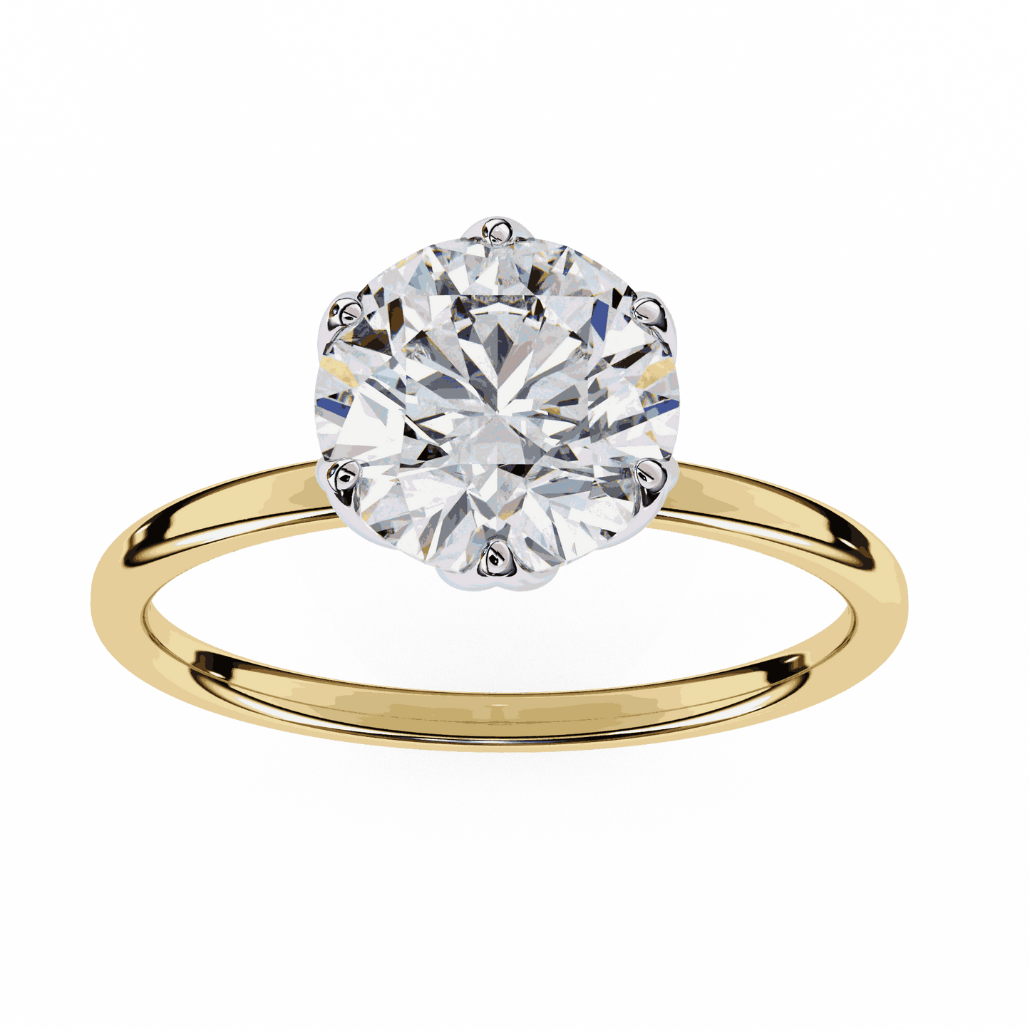 Round Cut Lab Grown Diamond Solitaire Engagement Ring with Tulip Six Prong