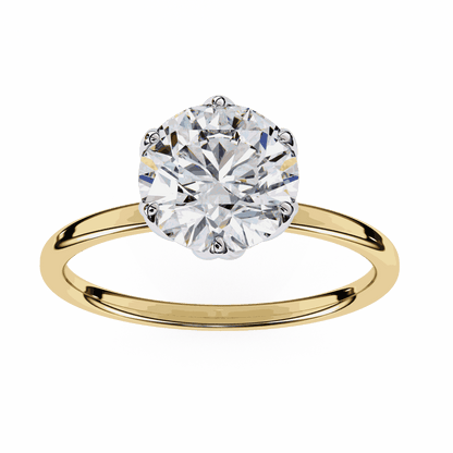 Round Cut Lab Grown Diamond Solitaire Engagement Ring with Tulip Six Prong