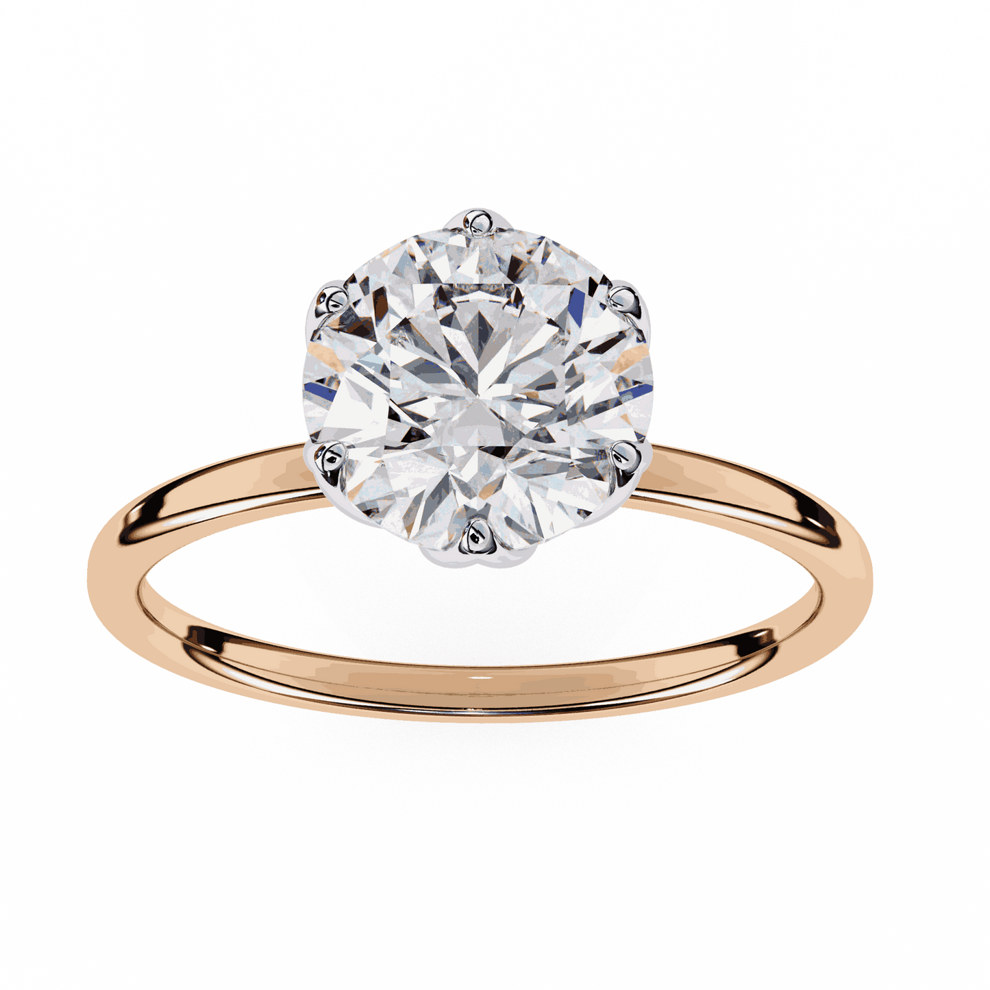 Round Cut Lab Grown Diamond Solitaire Engagement Ring with Tulip Six Prong