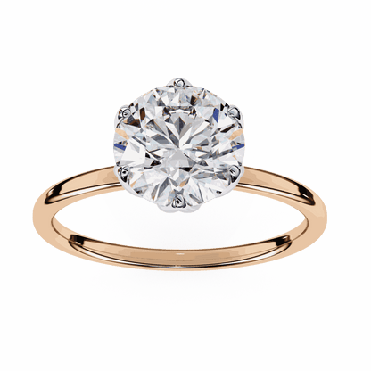 Round Cut Lab Grown Diamond Solitaire Engagement Ring with Tulip Six Prong