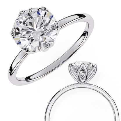 Round Cut Lab Grown Diamond Solitaire Engagement Ring with Tulip Six Prong
