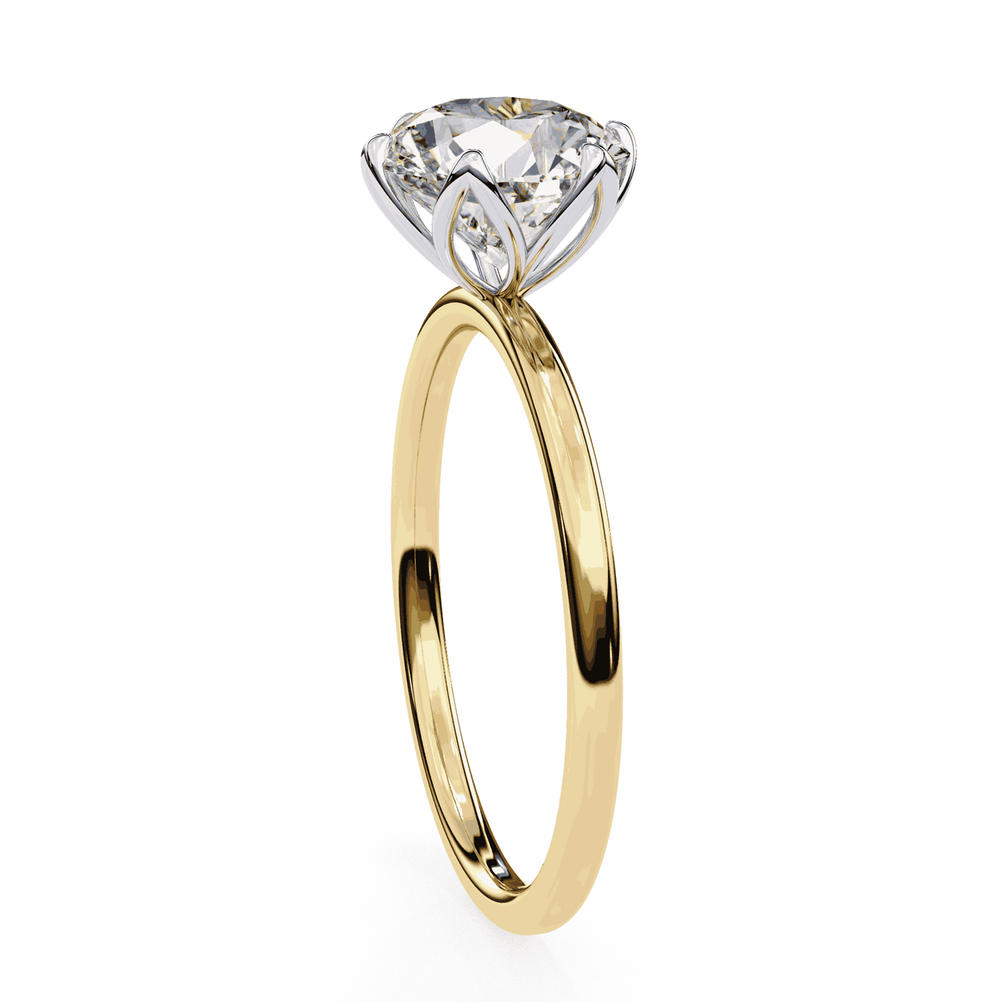 Round Cut Lab Grown Diamond Solitaire Engagement Ring with Tulip Six Prong