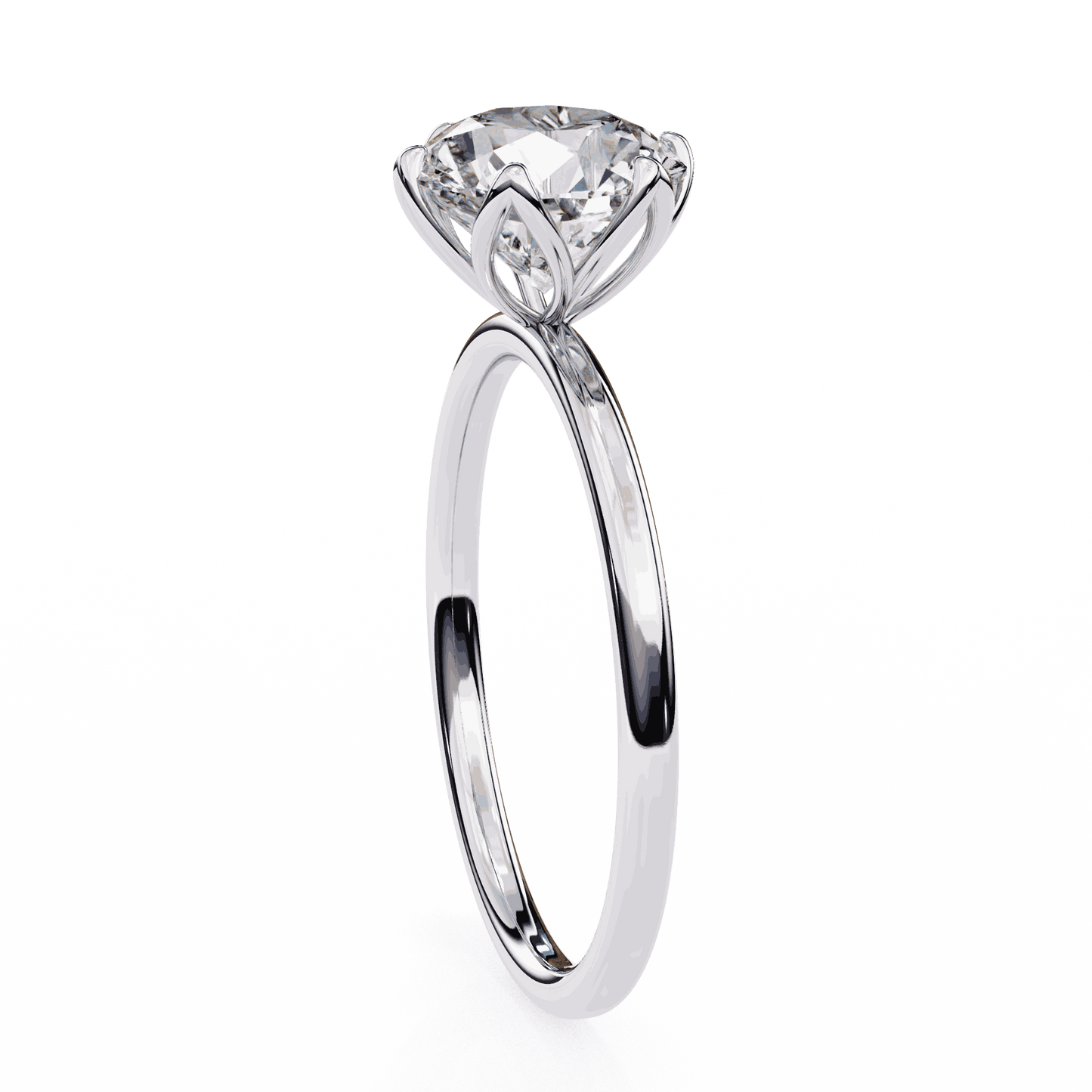 Round Cut Lab Grown Diamond Solitaire Engagement Ring with Tulip Six Prong
