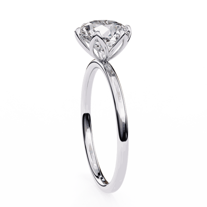 Round Cut Lab Grown Diamond Solitaire Engagement Ring with Tulip Six Prong