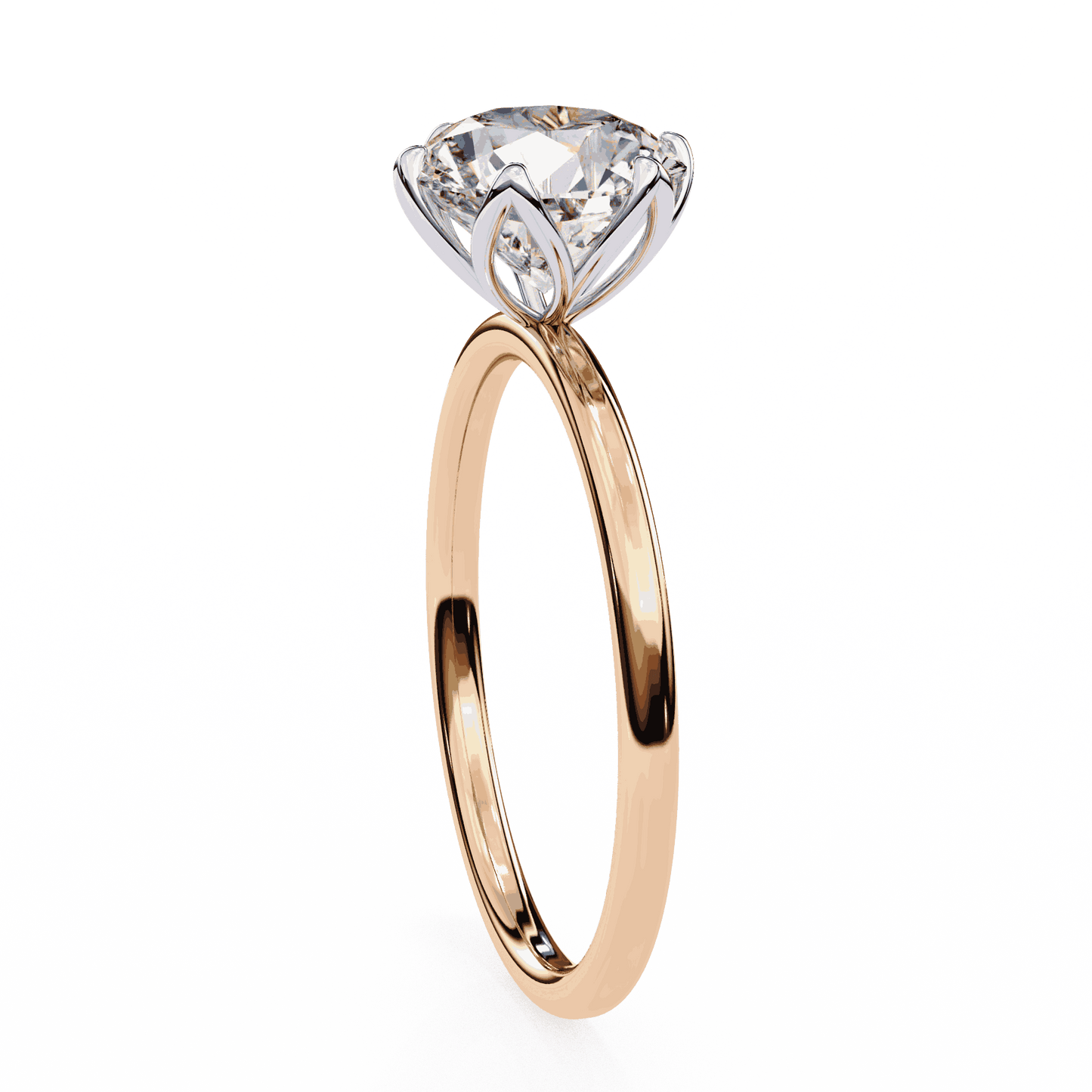 Round Cut Lab Grown Diamond Solitaire Engagement Ring with Tulip Six Prong