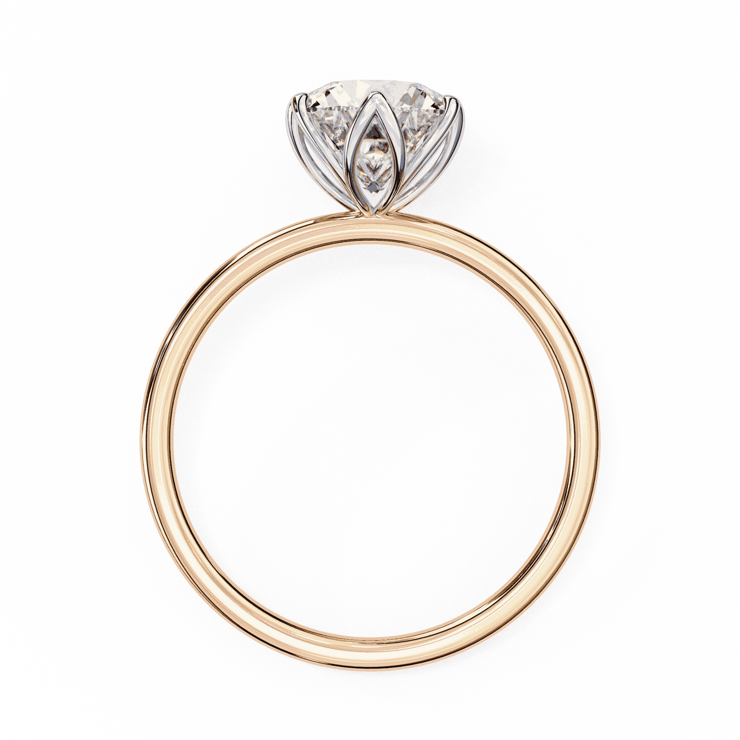 Round Cut Lab Grown Diamond Solitaire Engagement Ring with Tulip Six Prong