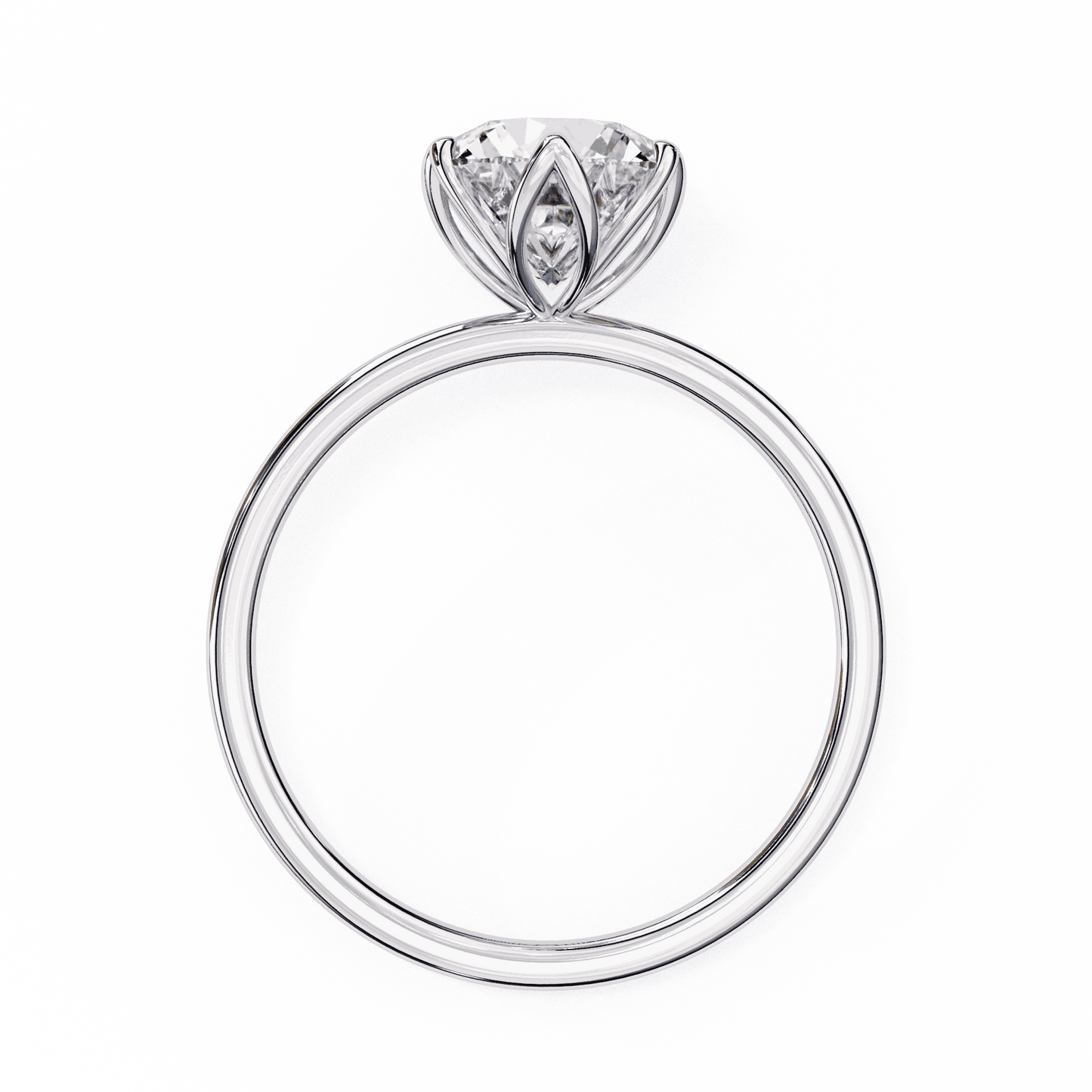 Round Cut Lab Grown Diamond Solitaire Engagement Ring with Tulip Six Prong