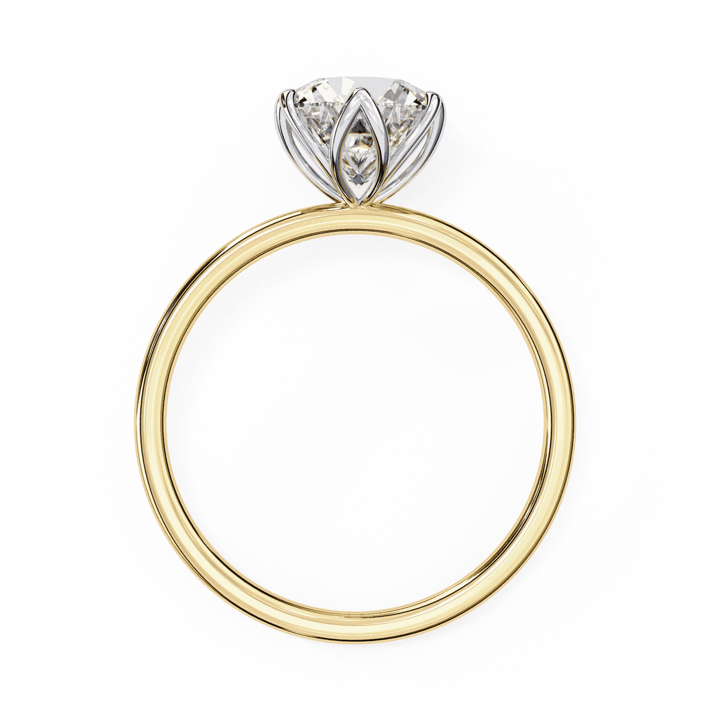 Round Cut Lab Grown Diamond Solitaire Engagement Ring with Tulip Six Prong