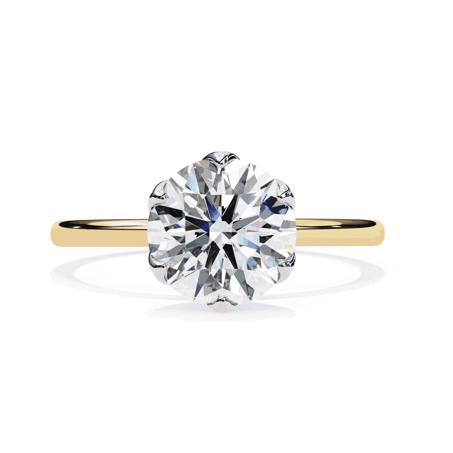 Round Cut Lab Grown Diamond Solitaire Engagement Ring with Tulip Six Prong