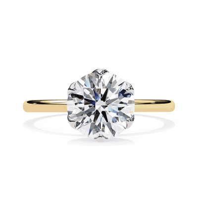 Round Cut Lab Grown Diamond Solitaire Engagement Ring with Tulip Six Prong
