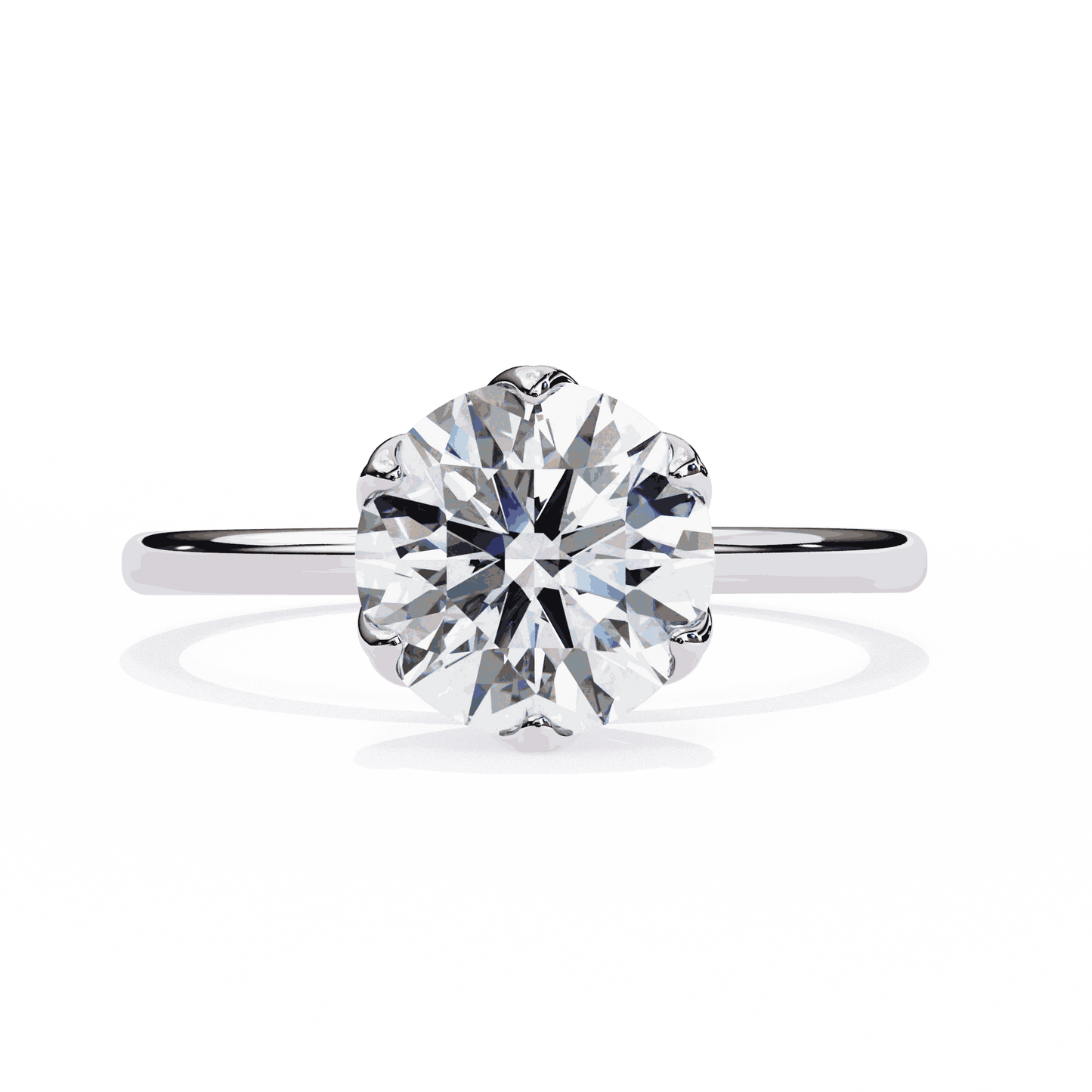 Round Cut Lab Grown Diamond Solitaire Engagement Ring with Tulip Six Prong