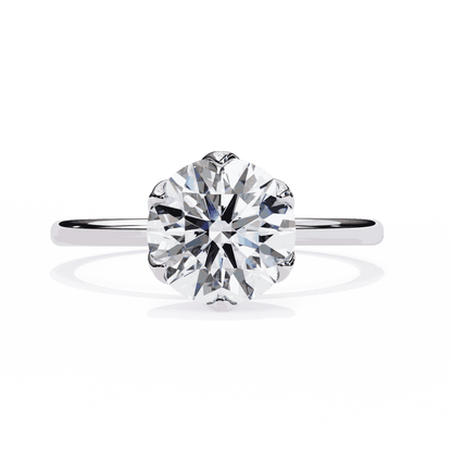 Round Cut Lab Grown Diamond Solitaire Engagement Ring with Tulip Six Prong