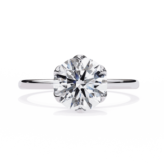 Round Cut Lab Grown Diamond Solitaire Engagement Ring with Tulip Six Prong