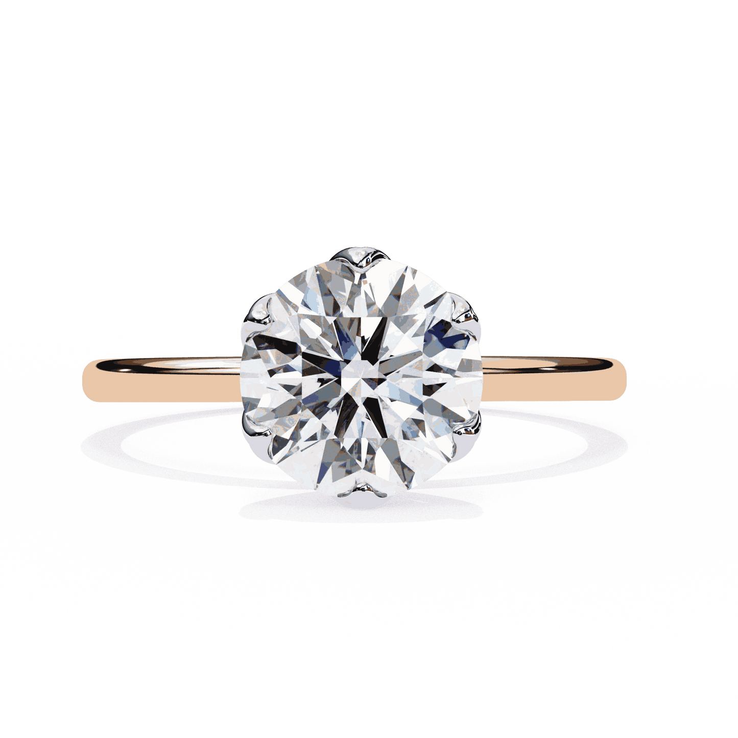 Round Cut Lab Grown Diamond Solitaire Engagement Ring with Tulip Six Prong