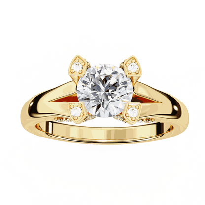 Round Cut Lab Grown Diamond Cathedral Engagement Ring with Shield Prong Detail