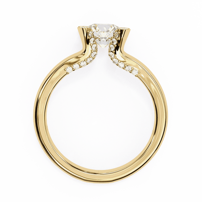 Round Cut Lab Grown Diamond Cathedral Engagement Ring with Shield Prong Detail