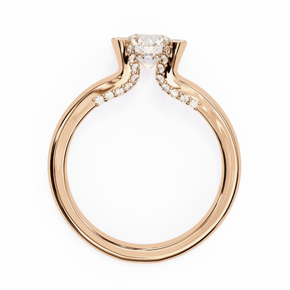 Round Cut Lab Grown Diamond Cathedral Engagement Ring with Shield Prong Detail