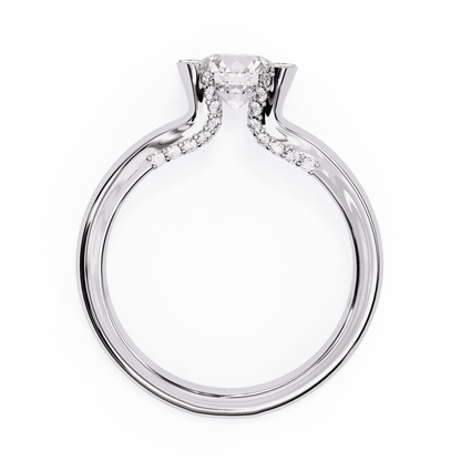 Round Cut Lab Grown Diamond Cathedral Engagement Ring with Shield Prong Detail