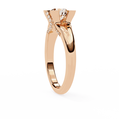 Round Cut Lab Grown Diamond Cathedral Engagement Ring with Shield Prong Detail