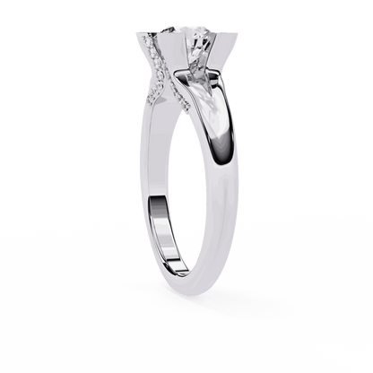 Round Cut Lab Grown Diamond Cathedral Engagement Ring with Shield Prong Detail