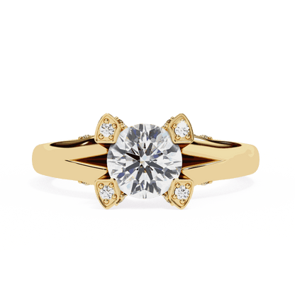 Round Cut Lab Grown Diamond Cathedral Engagement Ring with Shield Prong Detail