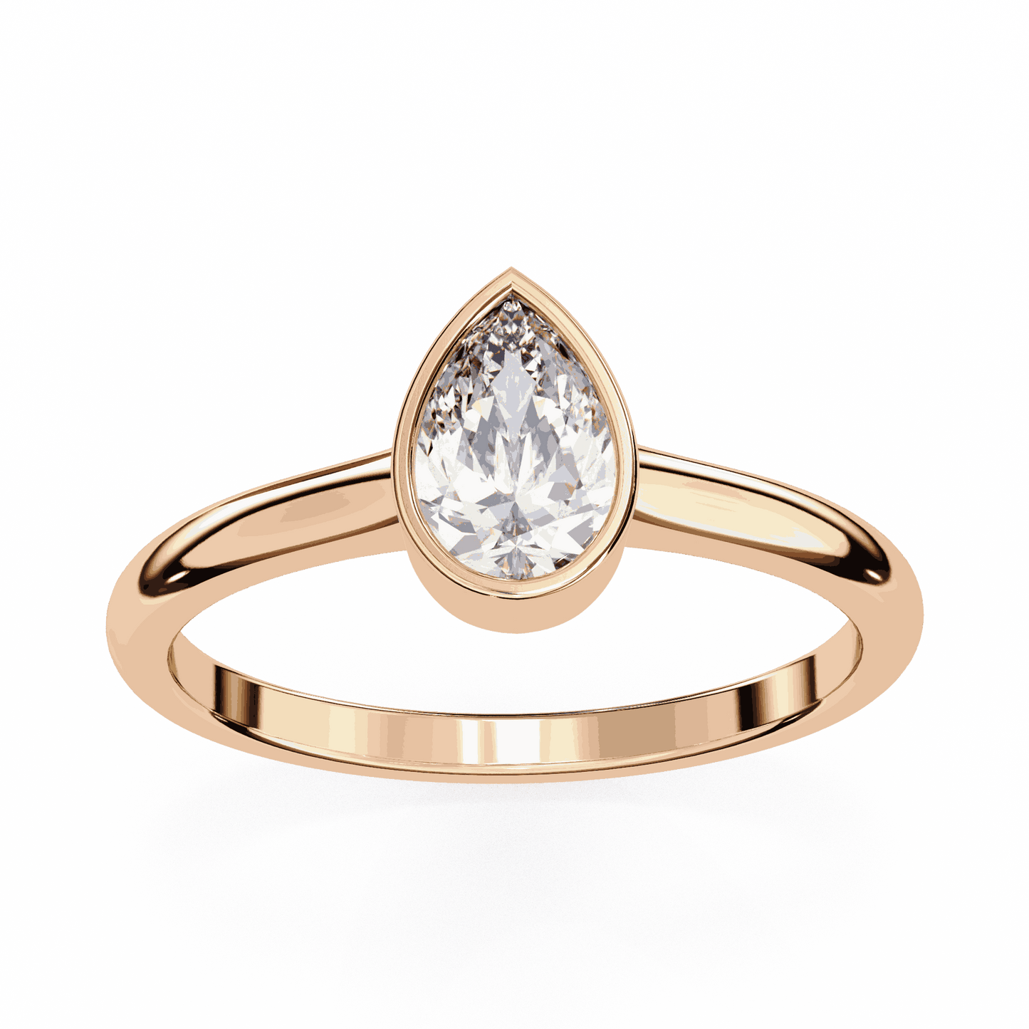 Pear Cut Lab Grown Diamond Bezel Engagement Ring with Minimalist Slim Band