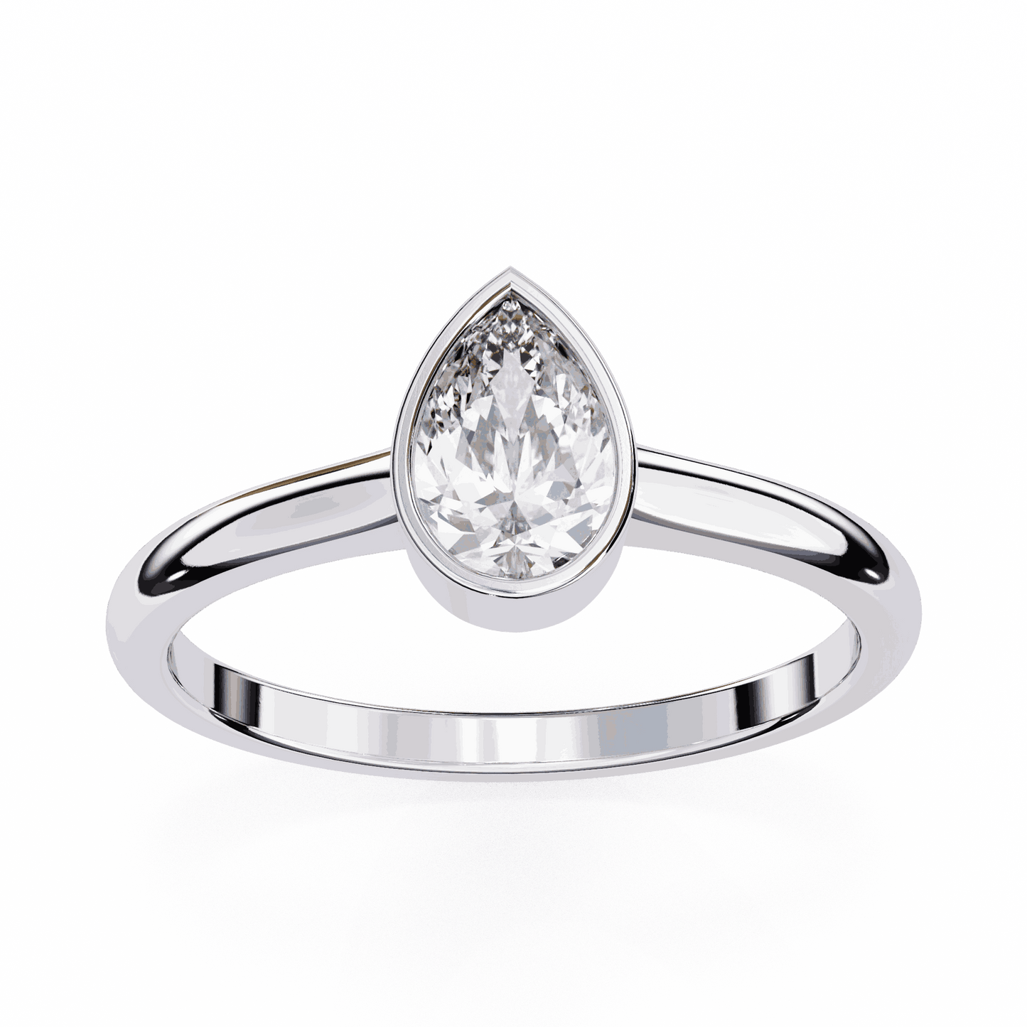 Pear Cut Lab Grown Diamond Bezel Engagement Ring with Minimalist Slim Band