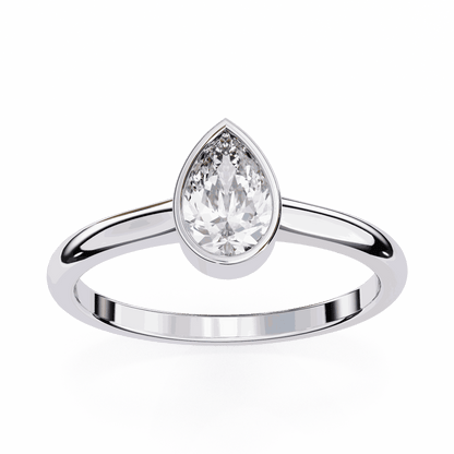 Pear Cut Lab Grown Diamond Bezel Engagement Ring with Minimalist Slim Band