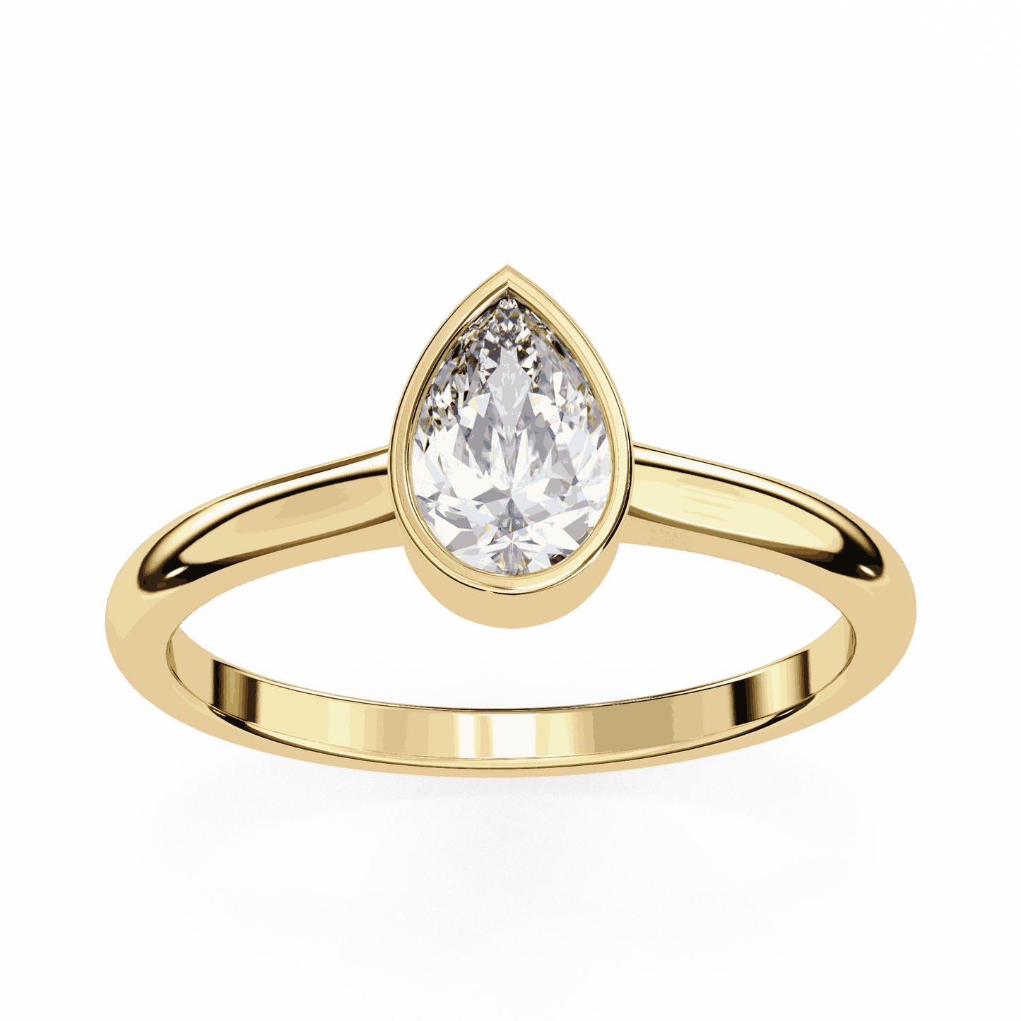 Pear Cut Lab Grown Diamond Bezel Engagement Ring with Minimalist Slim Band
