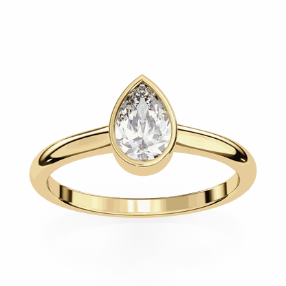 Pear Cut Lab Grown Diamond Bezel Engagement Ring with Minimalist Slim Band