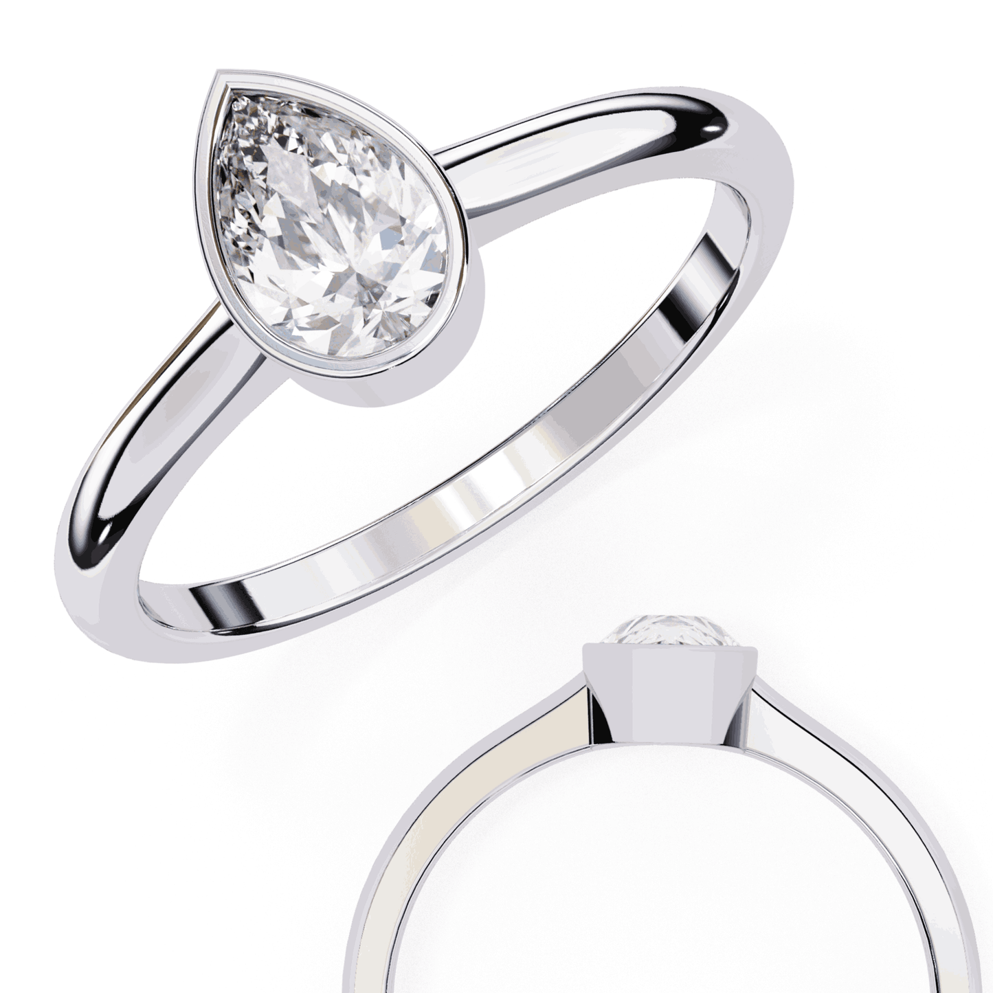 Pear Cut Lab Grown Diamond Bezel Engagement Ring with Minimalist Slim Band
