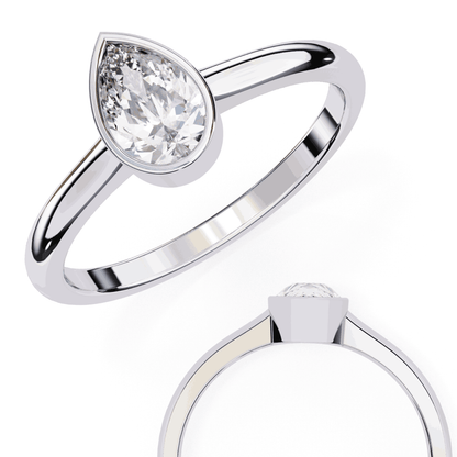 Pear Cut Lab Grown Diamond Bezel Engagement Ring with Minimalist Slim Band